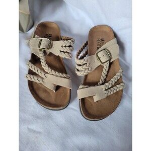 White Mountain Women Hayleigh Footbed White Leather Comfort Braided Strap 5M NWB